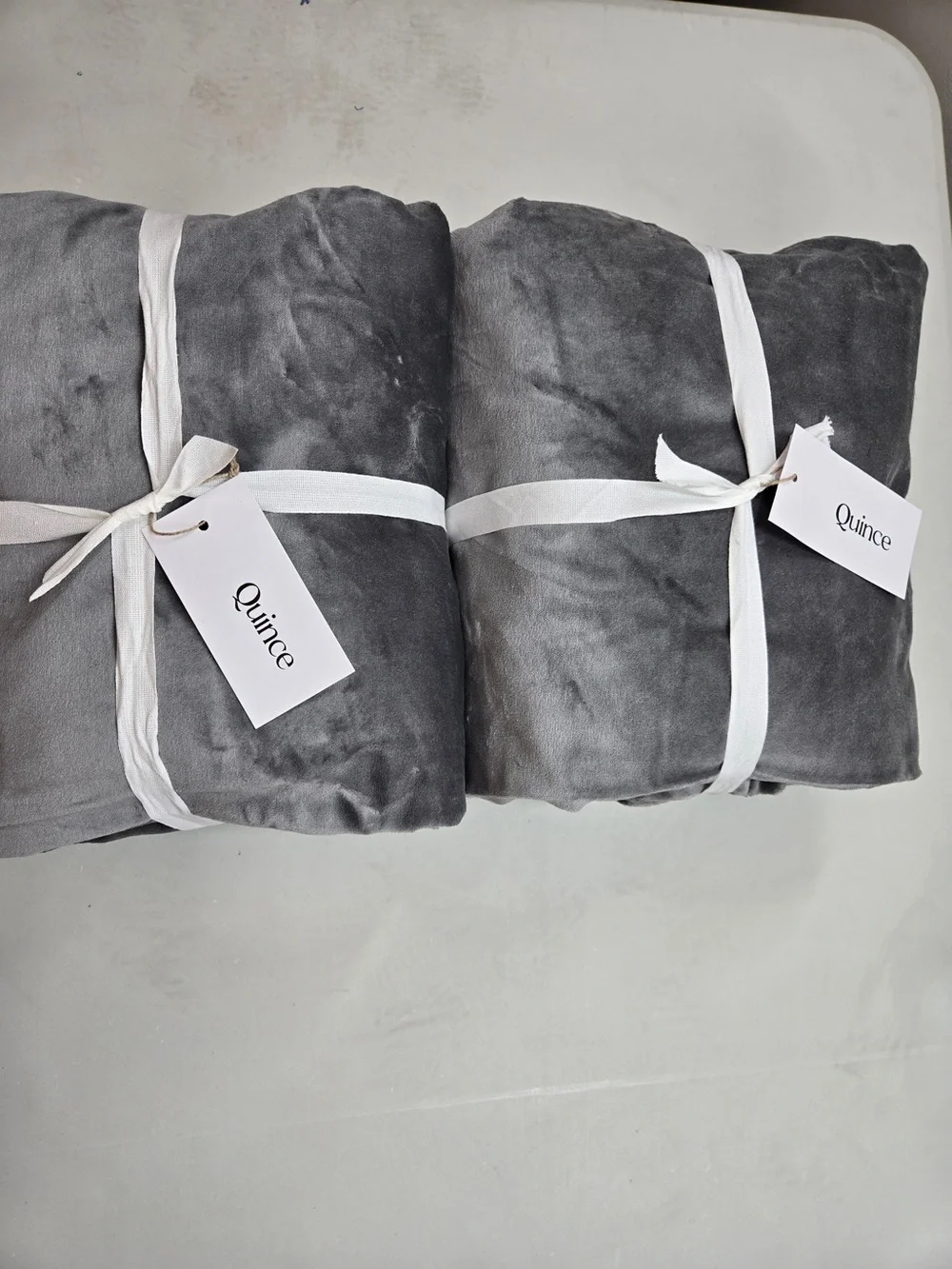 NWT QUINCE Set Of 2 48x108 Cotton Velvet Curtains Slate 9241